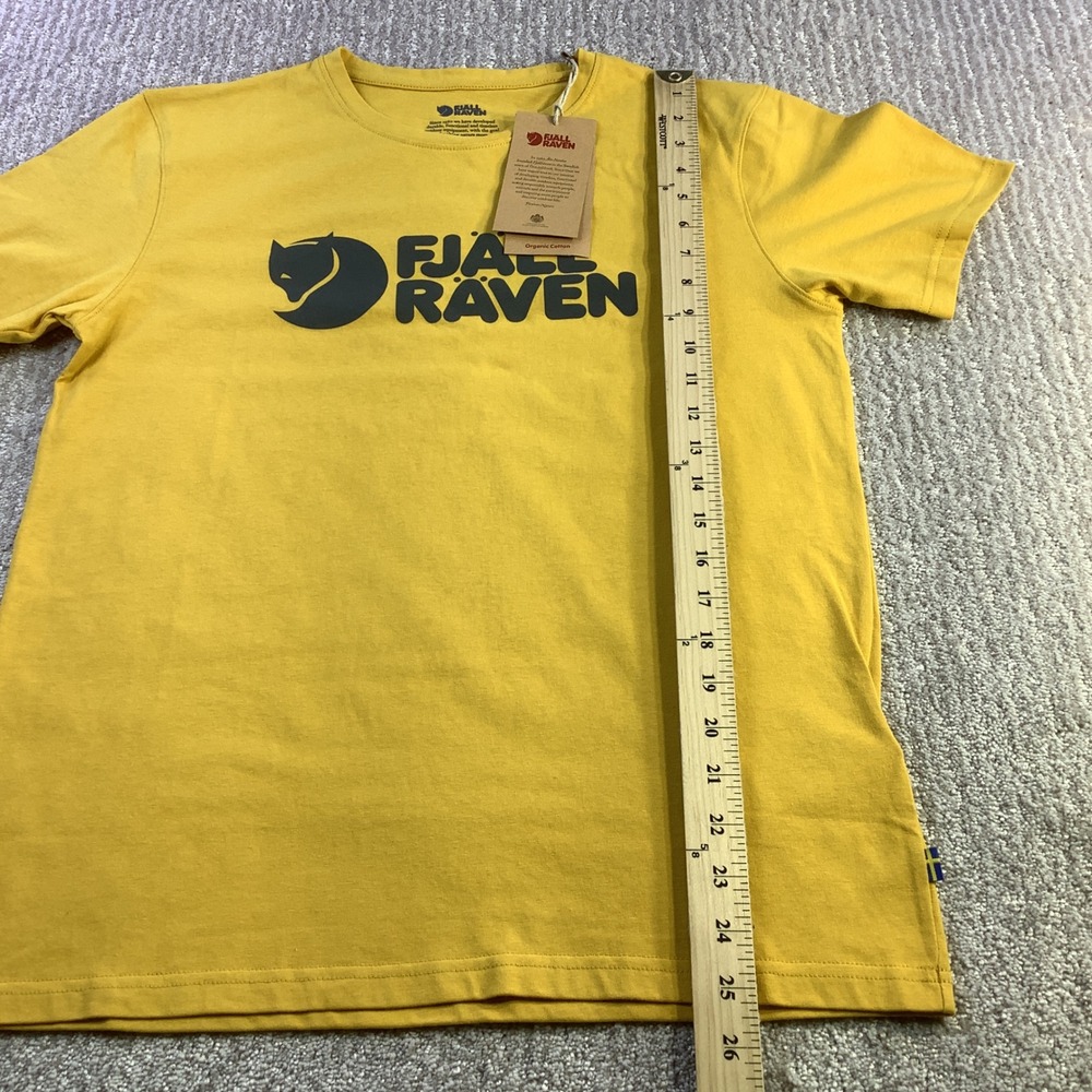 Fjallraven Mens Logo T-Shirt Ochre Yellow Organic Cotton Graphic Tee Size S NWT - Picture 12 of 14